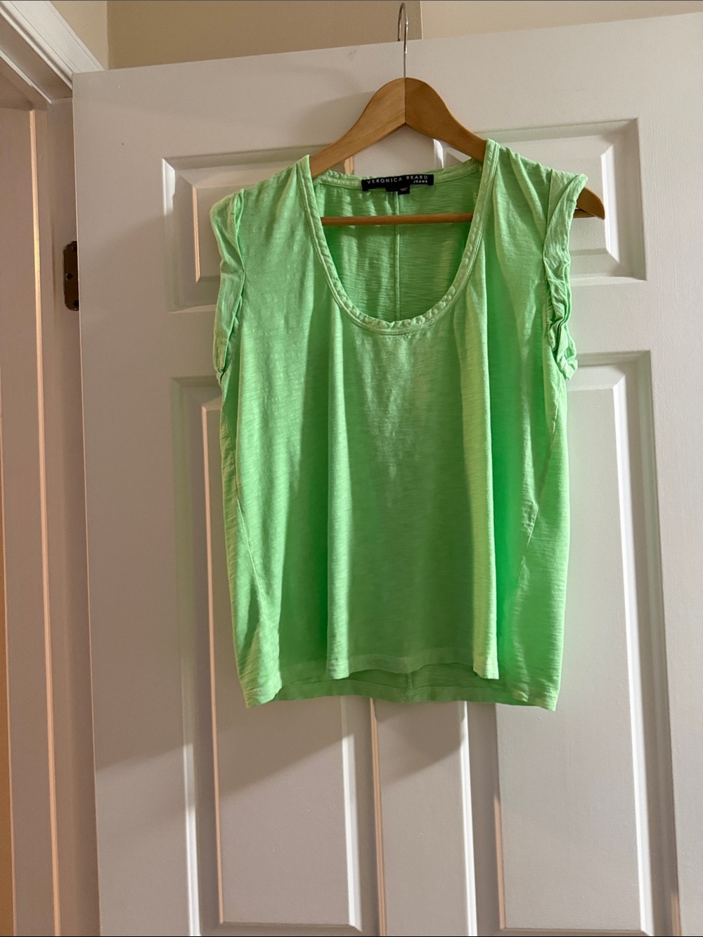 Veronica Beard Neon Green Scoop Neck Sleeveless Tank